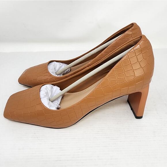 New Brown Tan Pumps Heels Block Heel 725  Office Work Interview Size 7 - Picture 2 of 8